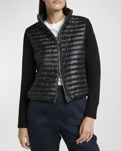 Moncler Hybrid Puffer Cardigan In Black