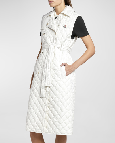 Moncler Alcione Quilted Knee-length Vest In White