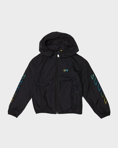 Off-white Kids' Boy's Arrow Rainbow Windbreaker In Black Multicor