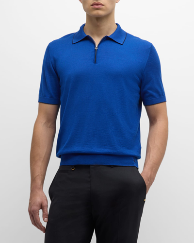 Stefano Ricci Men's Quarter-zip Polo Sweater In Blue