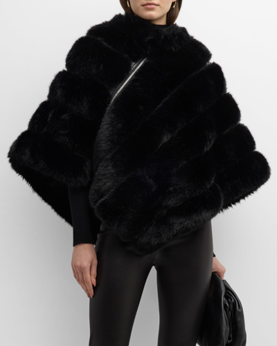 Kelli Kouri Asymmetrical Zip Faux Fur Poncho In Black