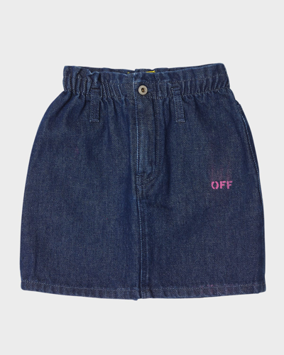 Off-white Kids' Logo Denim Mini Skirt (4-12 Years) In Medium Blu