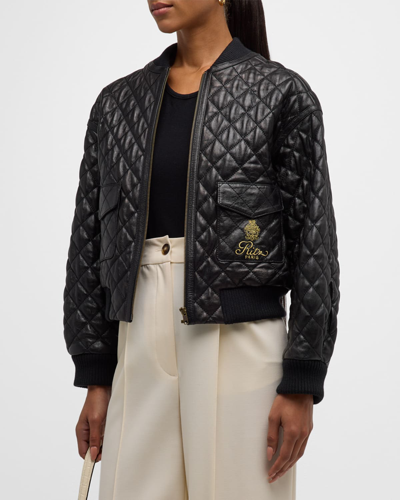 Frame X Ritz Paris Quilted Leather Bomber Jacket In Black