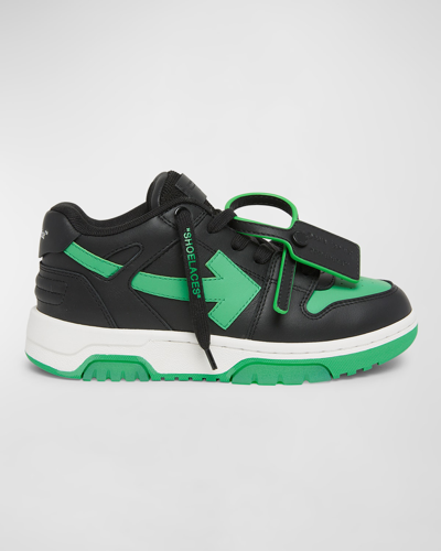 Off-white Kids' Out Of Office Leather Trainers In Blk/green