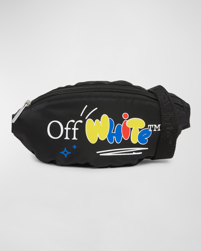 Off-white Kids' Girl's Funny Logo-print Belt Bag In Black Multi