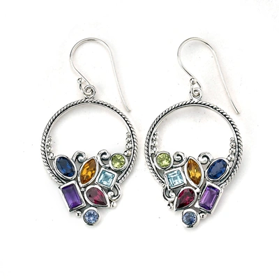 Samuel B Jewelry Sterling Silver Multi Gemstone Dangle Earrings