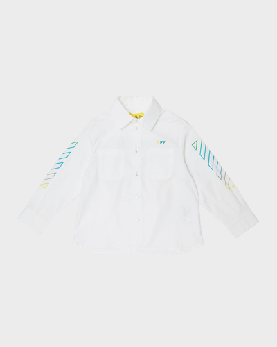 Off-white Kids' Boy's Rainbow Arrow Logo Button-front Shirt In White Multicolor