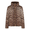 Dolce & Gabbana Brown Down Jacket With High-neck With All-over Leo Print In Nylon Woman In Leo New