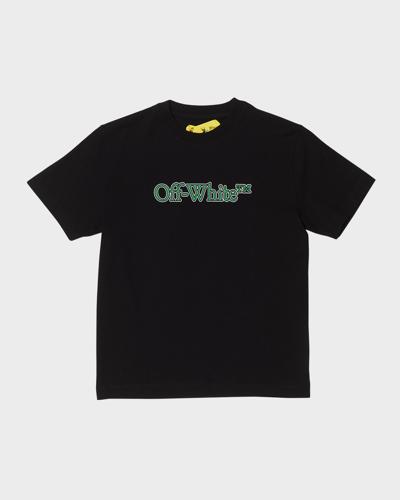 Off-white Kids' Logo-print Cotton T-shirt In Black Green