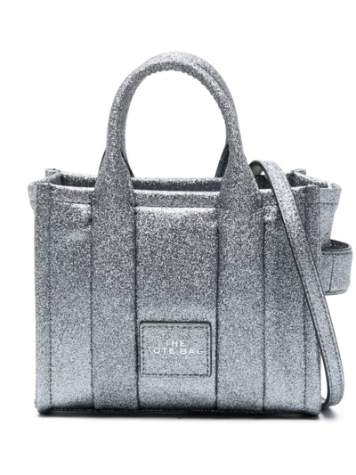 Marc Jacobs The Mini Tote Glitter Leather Bag In Grey