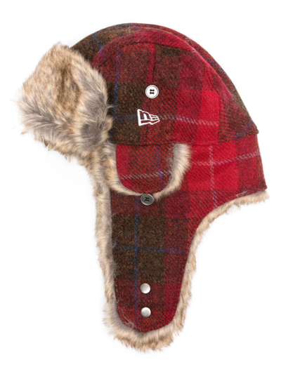 New Era Trapper  Harris Tweed Check Hat In Red