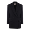 Valentino All-over Monogram Virgin Wool And Silk Double Breasted Blaze In Black