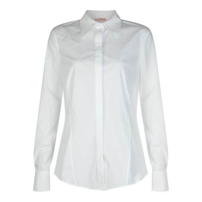 Valentino Compact Popeline Cotton Shirt In Bianco Ottico