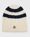 MONCLER STRIPED CABLE-KNIT WOOL BEANIE