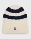 Moncler Wool Striped Cable Knit Hat In Dark Blue