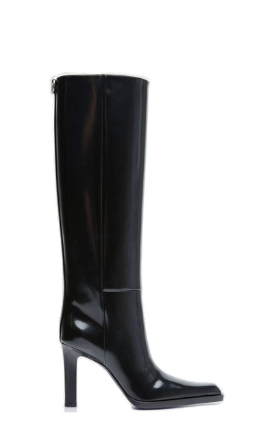 Saint Laurent Nina 95 Leather Knee-high Boots In Black