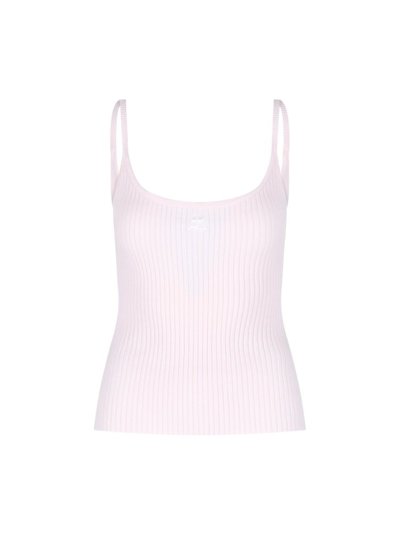 Courrèges Logo Ribbed Top In Pink
