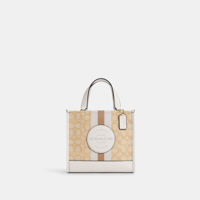 Coach Outlet Dempsey Tote 22 In Signature Jacquard With Stripe And Coach Patch In Beige