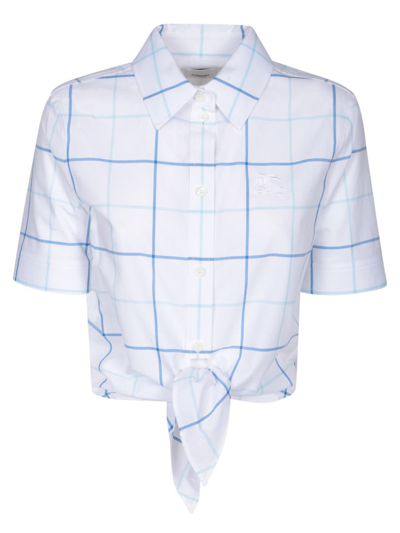 Burberry Check Cotton Poplin Cropped Shirt In Bright Cerulean Blue