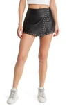 Free People Emmy Studded Faux Leather Miniskort In Black