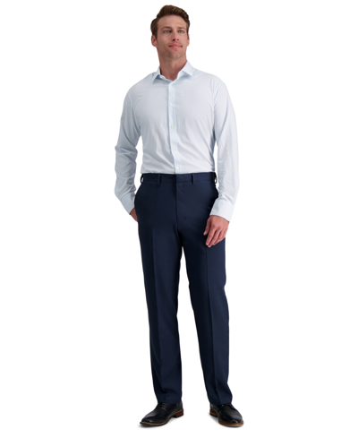 Haggar Men's Premium Comfort Stretch Classic-fit Solid Flat Front Dress Pants In Dark Navy