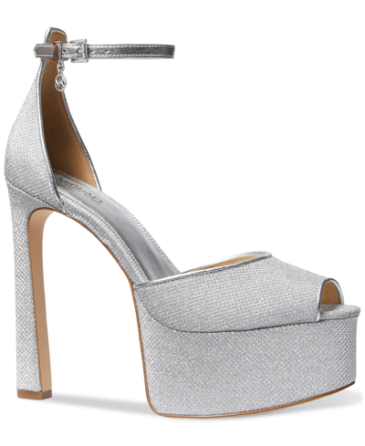 Michael Kors Michael  Women's Martina Ankle-strap Peep-toe Pumps In Silver