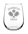 BEVVEE DESIGNATED DINKER PICKLE BALL GIFTS STEM LESS WINE GLASS, 17 OZ