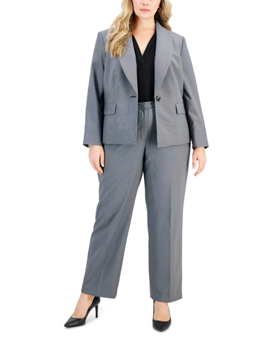 Le Suit Plus Size Shawl-collar Single-button Pantsuit In Grey