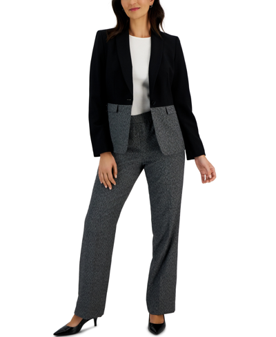 Le Suit Women's Houndstooth Colorblocked Jacket & Side-zip Pants In Black,white
