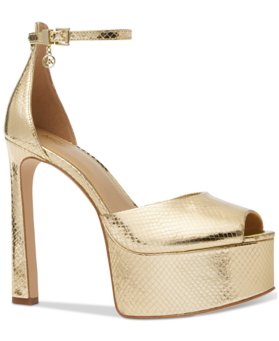 Michael Kors Michael  Women's Martina Ankle-strap Peep-toe Pumps In Pale Gold