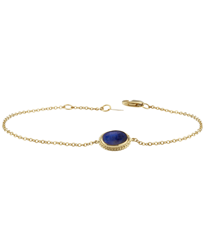 Macy's Lapis Lazuli Oval Rope-framed Link Bracelet In 14k Gold (also In Malachite)