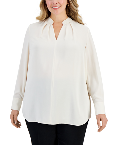 Anne Klein Plus Size Pleated Blouse In Anne White