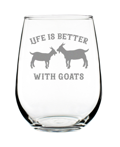 Bevvee Life Is Better With Goats Funny Goat Gifts Stem Less Wine Glass, 17 oz In Clear
