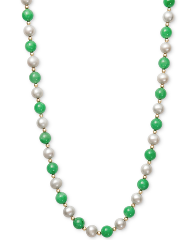 Macy's Cultured Freshwater Pearl And Jade Necklace In 14k Gold