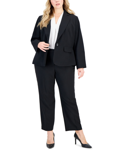 Le Suit Plus Size Stretch Crepe One-button Pantsuit In Black