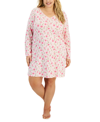 Charter Club Plus Size Cotton Lace-trim Nightgown, Created For Macy's In Sweet Roses