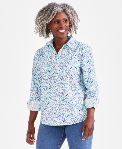 Style & Co Petite Floral Perfect Shirt, Created For Macy's In Floral Green