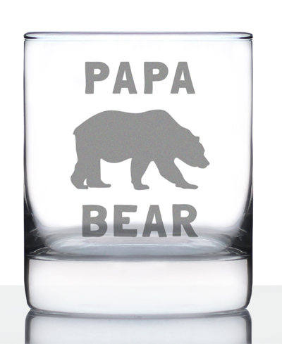 Bevvee Papa Bear Dad Gifts Whiskey Rocks Glass, 10 oz In Clear
