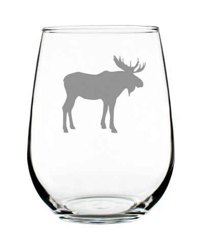 Bevvee Moose Silhouette Rustic Cabin Gifts Stem Less Wine Glass, 17 oz In Clear