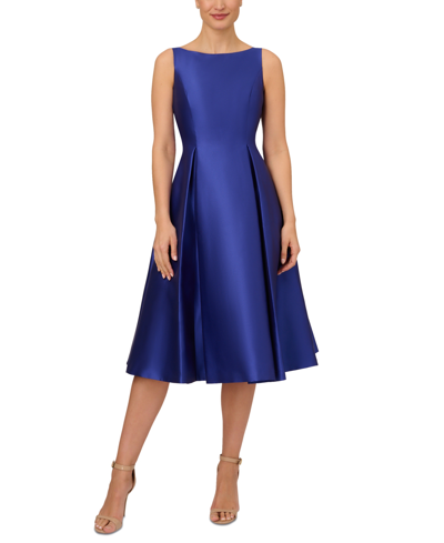 Adrianna Papell Boat-neck A-line Dress In Neptune