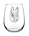 BEVVEE GERMAN SHEPHERD FACE DOG GIFTS STEM LESS WINE GLASS, 17 OZ