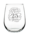 BEVVEE CHEERS TO 25 YEARS 25TH ANNIVERSARY GIFTS STEM LESS WINE GLASS, 17 OZ