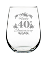 BEVVEE HAPPY 40TH ANNIVERSARY FLORAL 40TH ANNIVERSARY GIFTS STEM LESS WINE GLASS, 17 OZ