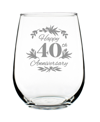Bevvee Happy 40th Anniversary Floral 40th Anniversary Gifts Stem Less Wine Glass, 17 oz In Clear