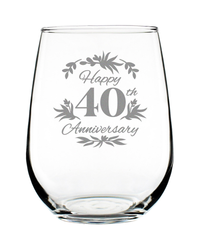 Bevvee Happy 40th Anniversary Floral 40th Anniversary Gifts Stem Less Wine Glass, 17 oz In Clear