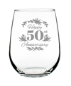 BEVVEE HAPPY 50TH ANNIVERSARY FLORAL 50TH ANNIVERSARY GIFTS STEM LESS WINE GLASS, 17 OZ