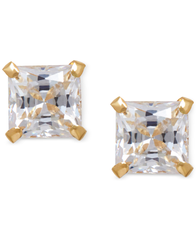 Macy's Cubic Zirconia Square Stud Earrings In 14k Gold