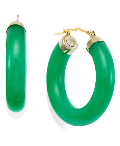 Macy's Jade Hoop Earrings In 14k Gold (27-1/2mm)