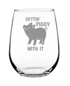 BEVVEE GETTIN' PIGGY FUNNY PIG GIFTS STEM LESS WINE GLASS, 17 OZ