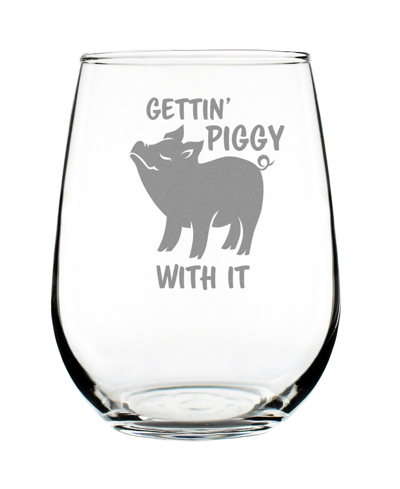 Bevvee Gettin' Piggy Funny Pig Gifts Stem Less Wine Glass, 17 oz In Clear